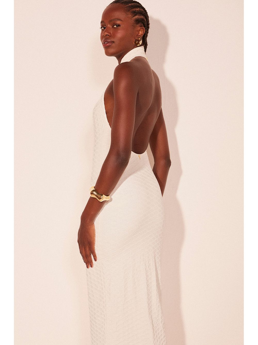 Água de Coco — Vestido Midi Trama Off White