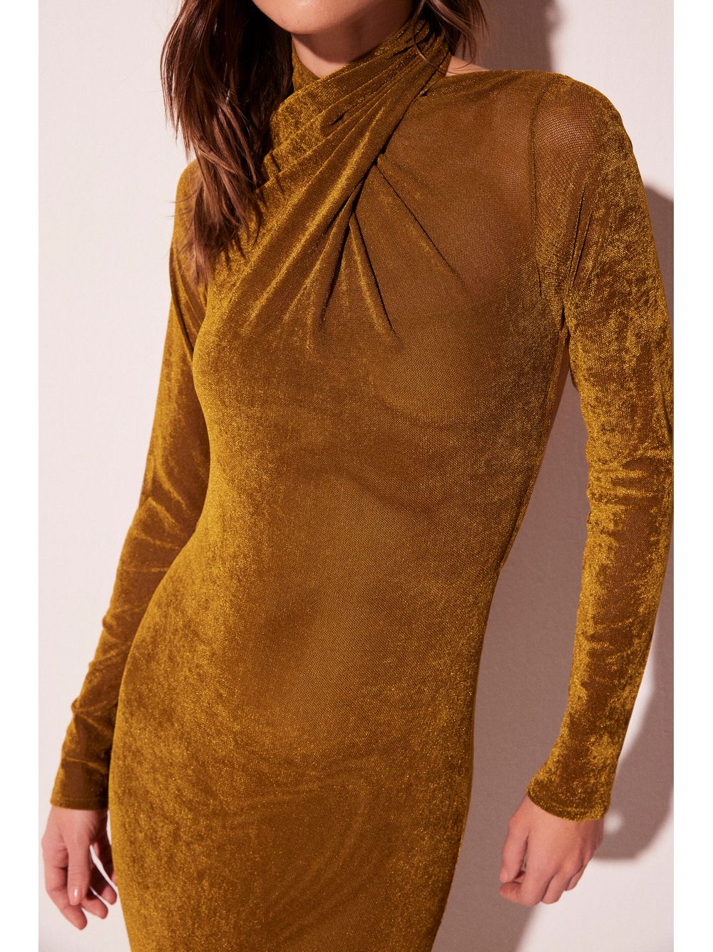Água de Coco — Vestido Midi Tecelagem Verde Manga Longa