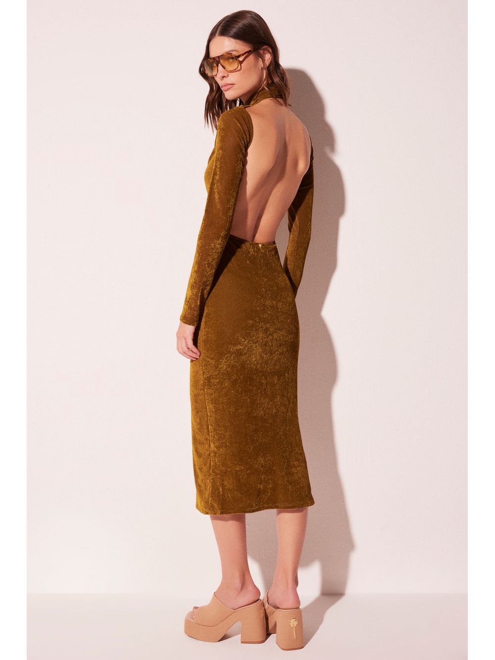 Água de Coco — Vestido Midi Tecelagem Verde Manga Longa