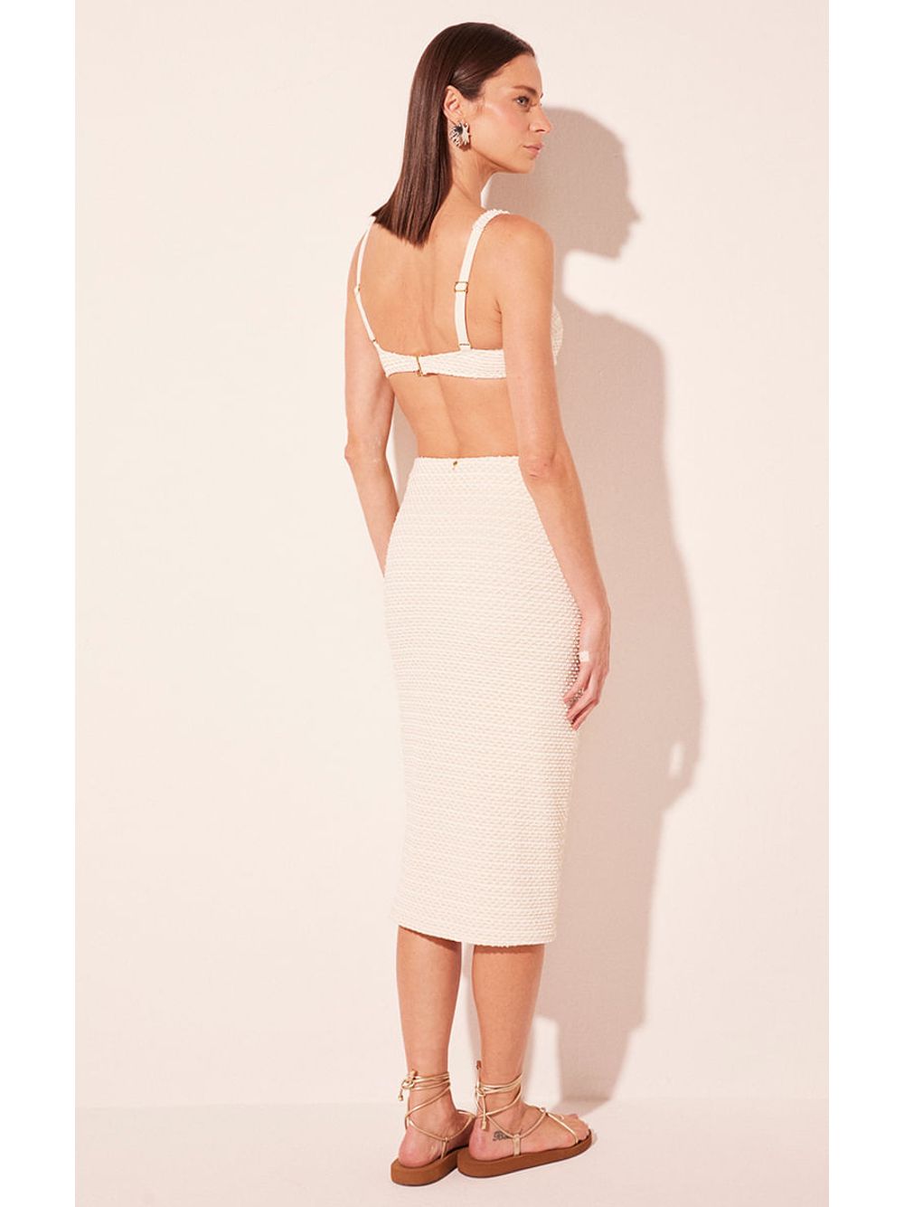 Água de Coco — Saia Midi Ondas Lurex