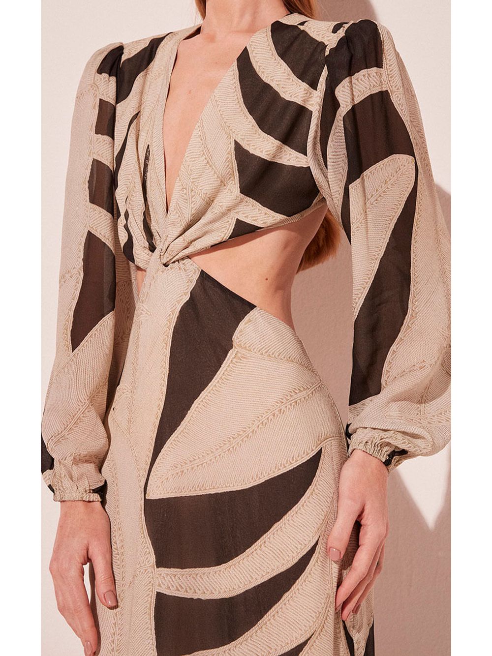 Água de Coco — Vestido Midi Folhas Bicolor