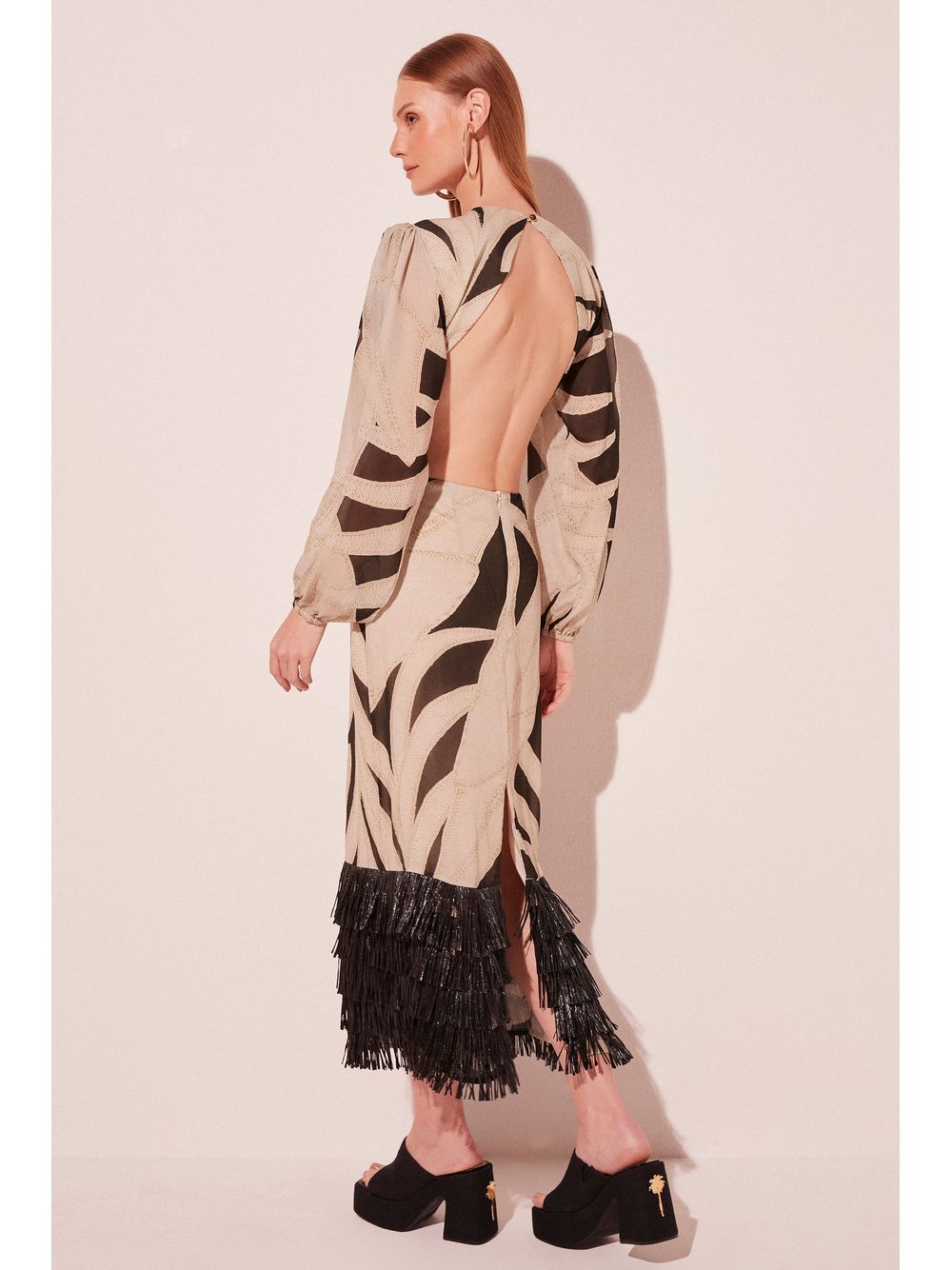 Água de Coco — Vestido Midi Folhas Bicolor