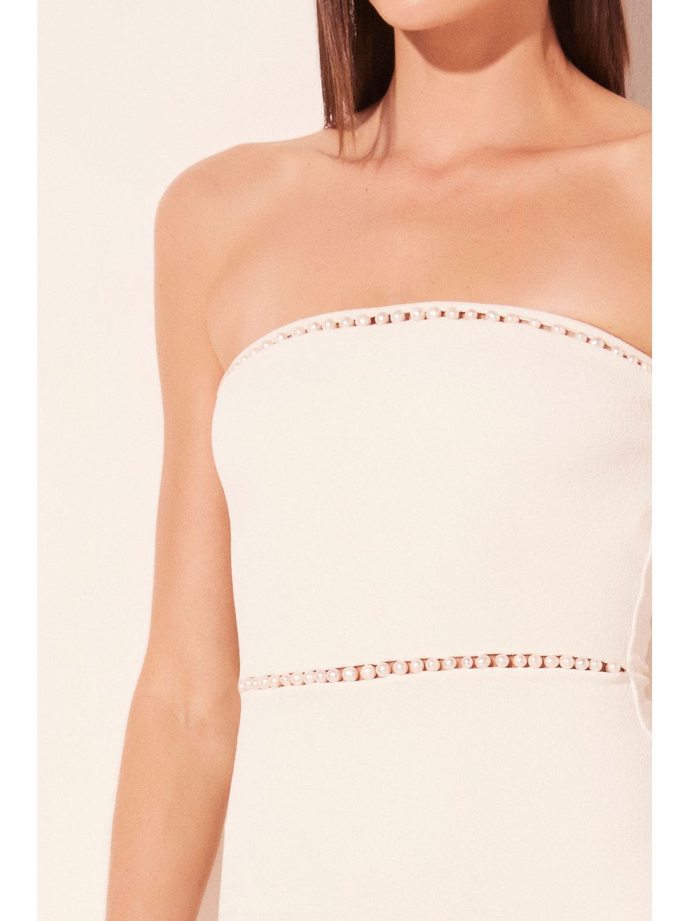 Água de Coco — Vestido Curto Pérolas Bordadas Branco