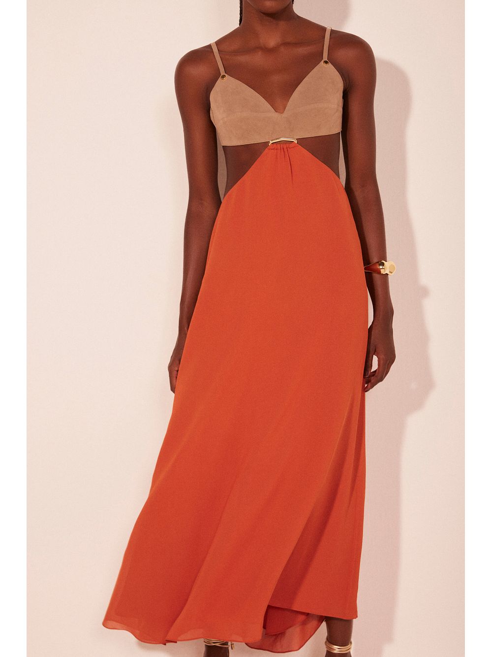 Água de Coco — Vestido Midi Jade Laranja