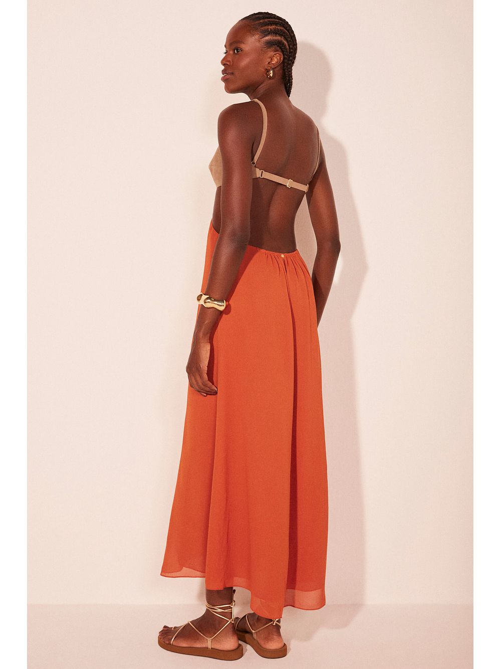 Água de Coco — Vestido Midi Jade Laranja