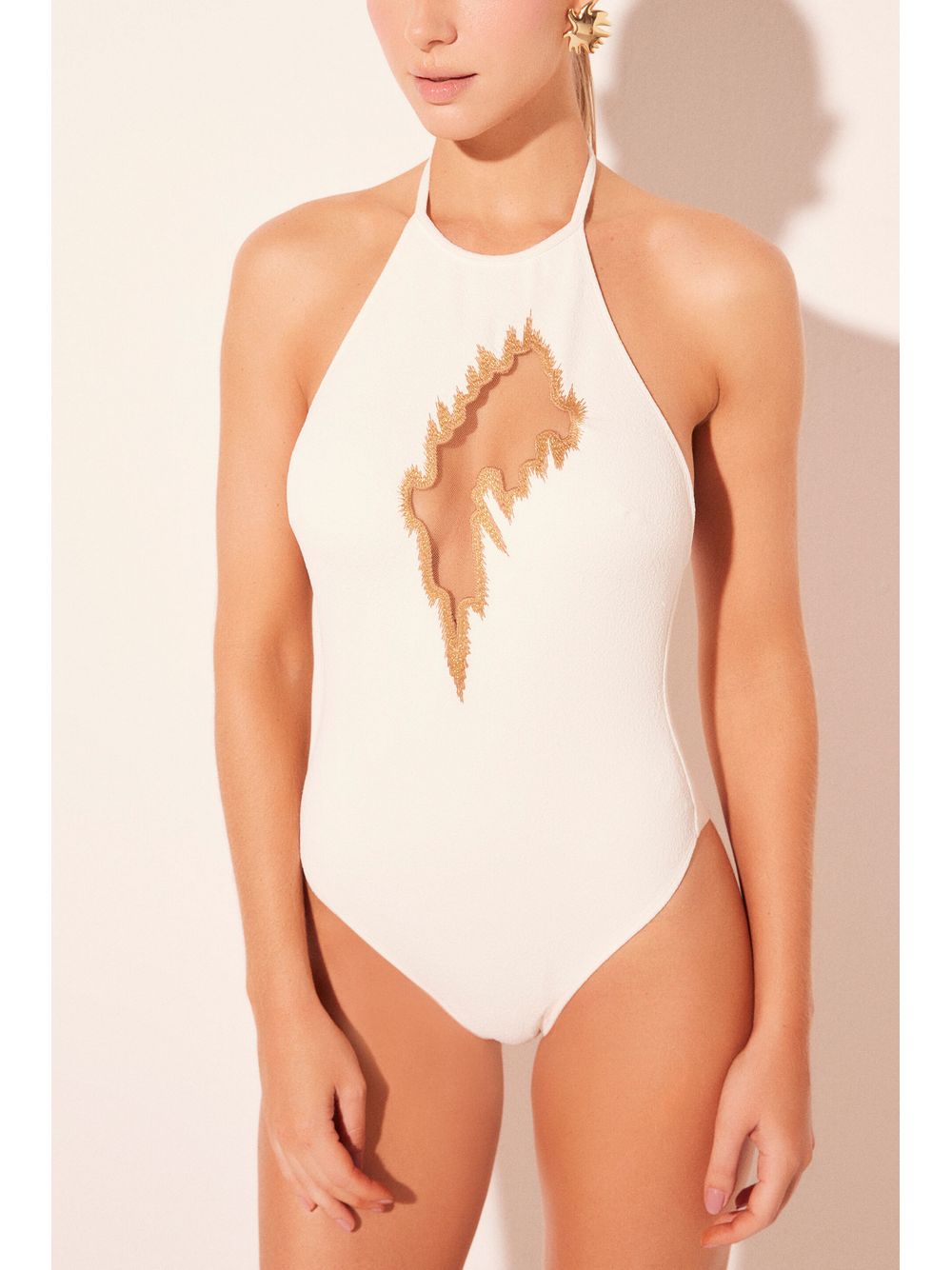 Água de Coco — Body Frente Única Chacal Bordado Branco