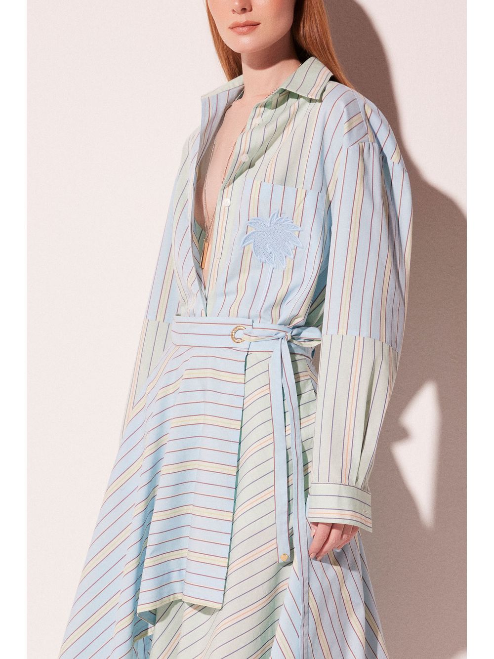 Água de Coco — Saia Midi Listra Patchwork