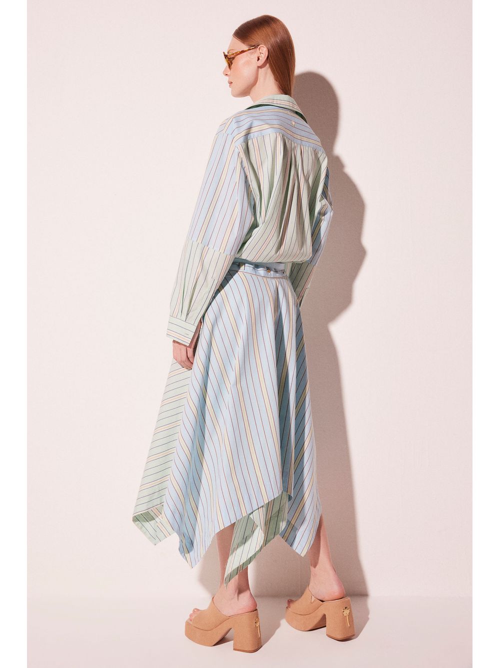 Água de Coco — Saia Midi Listra Patchwork
