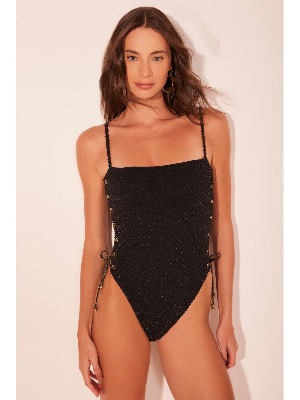 Água de Coco — Maiô Alça Escamas Lurex Preto