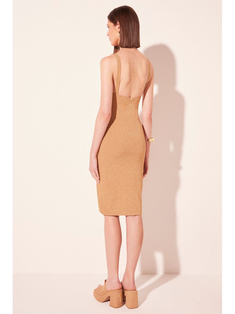 Água de Coco — Vestido Midi Cordas Lurex Dourado