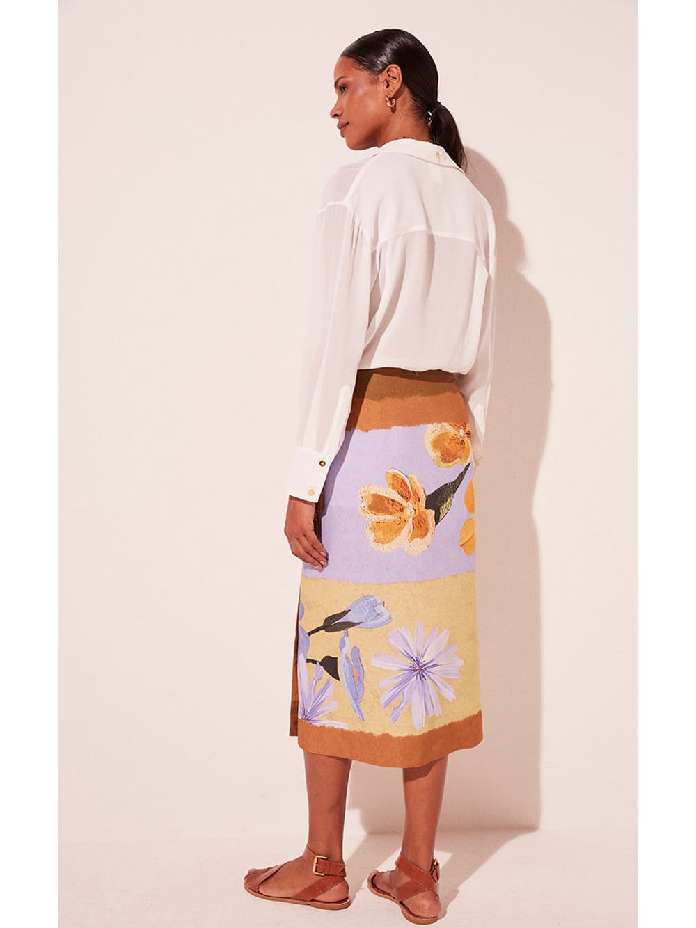 Água de Coco — Saia Midi Floral Neon