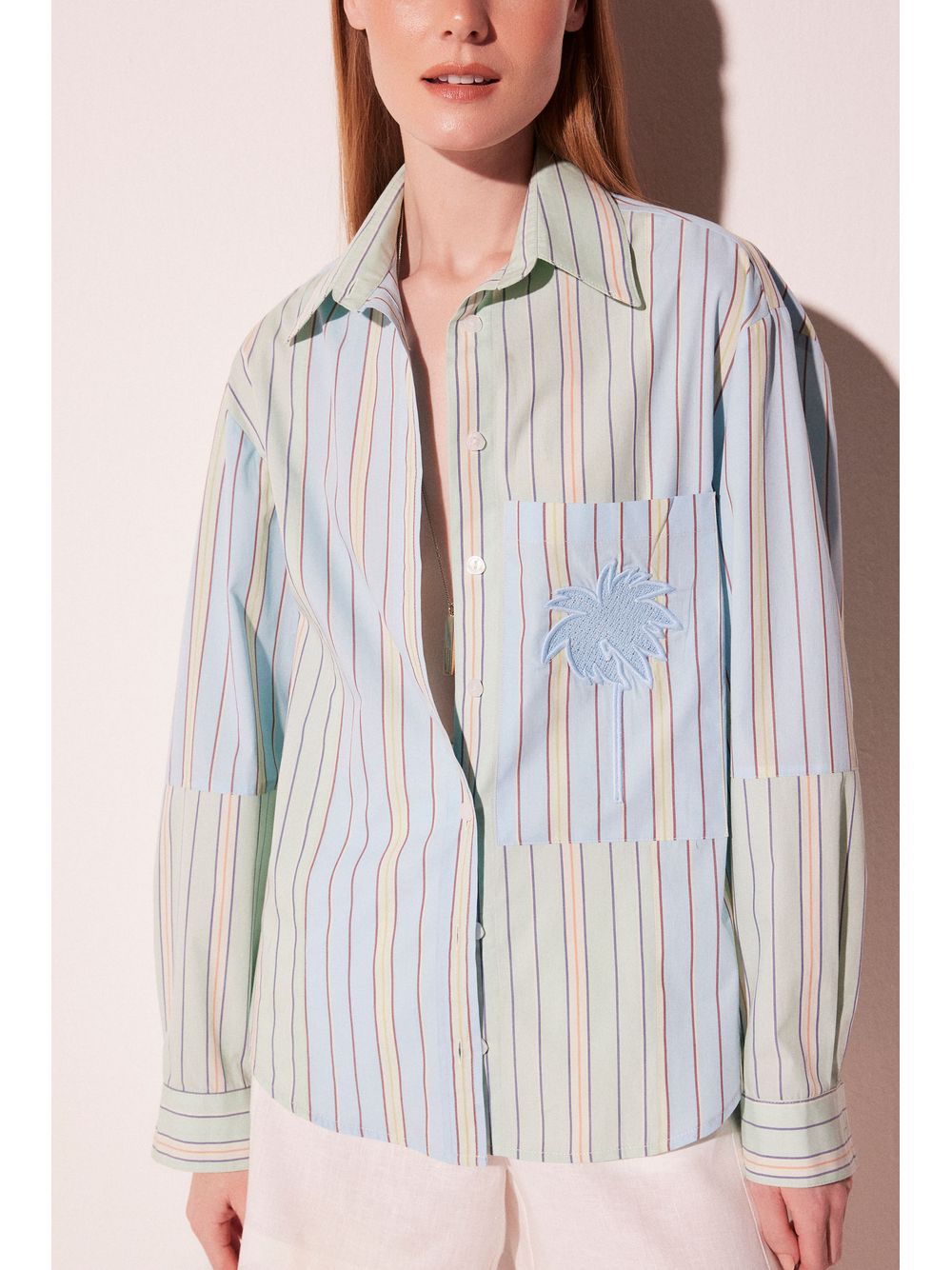Água de Coco — Camisa Manga Longa Listra Patchwork