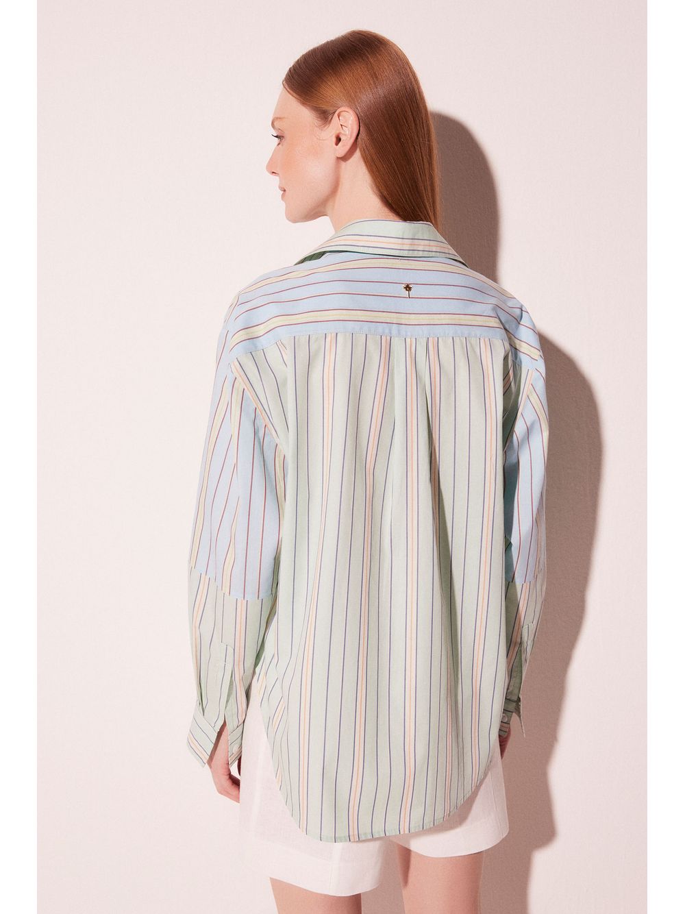 Água de Coco — Camisa Manga Longa Listra Patchwork
