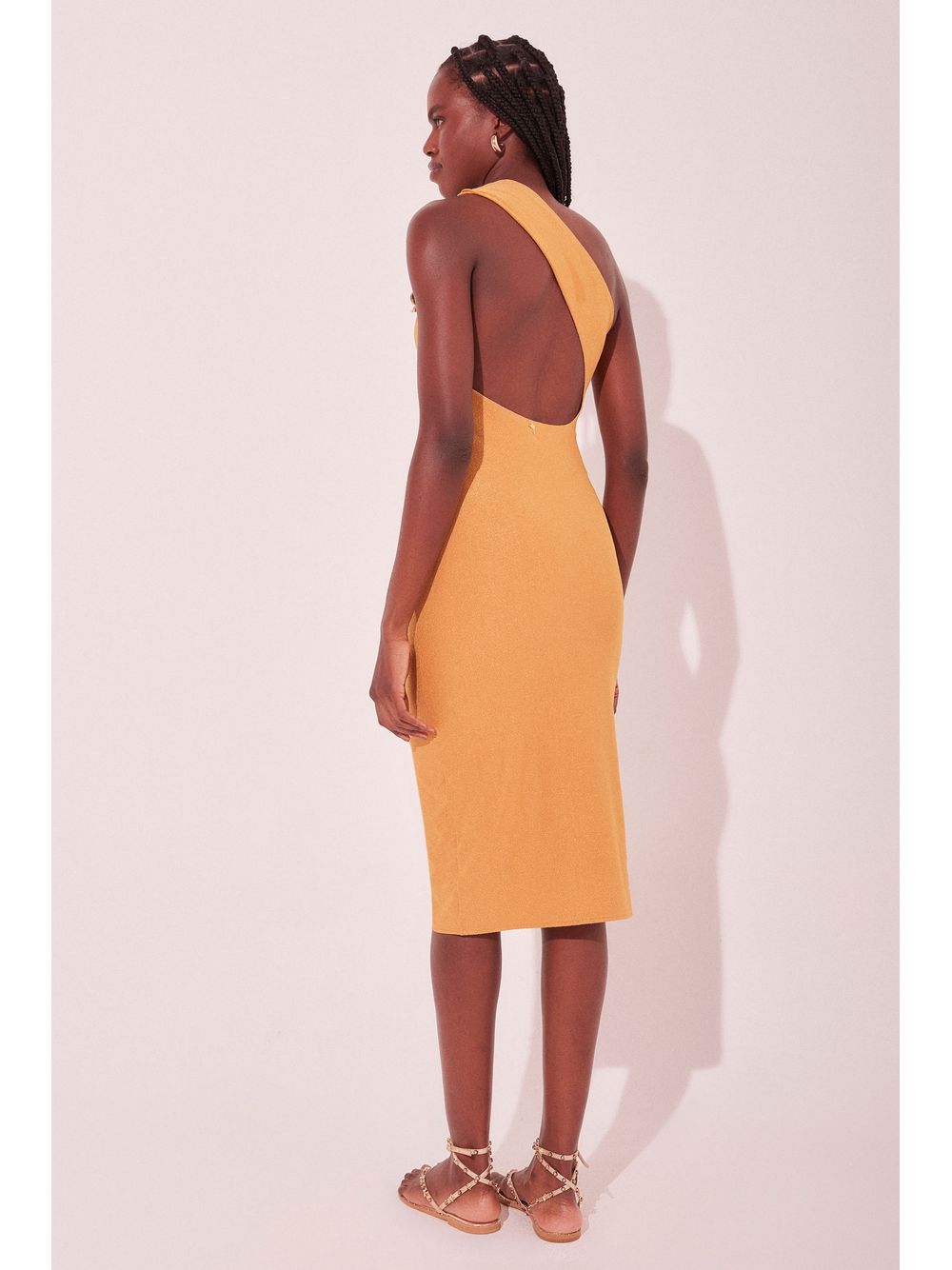 Água de Coco — Vestido Midi Damasco Laranja