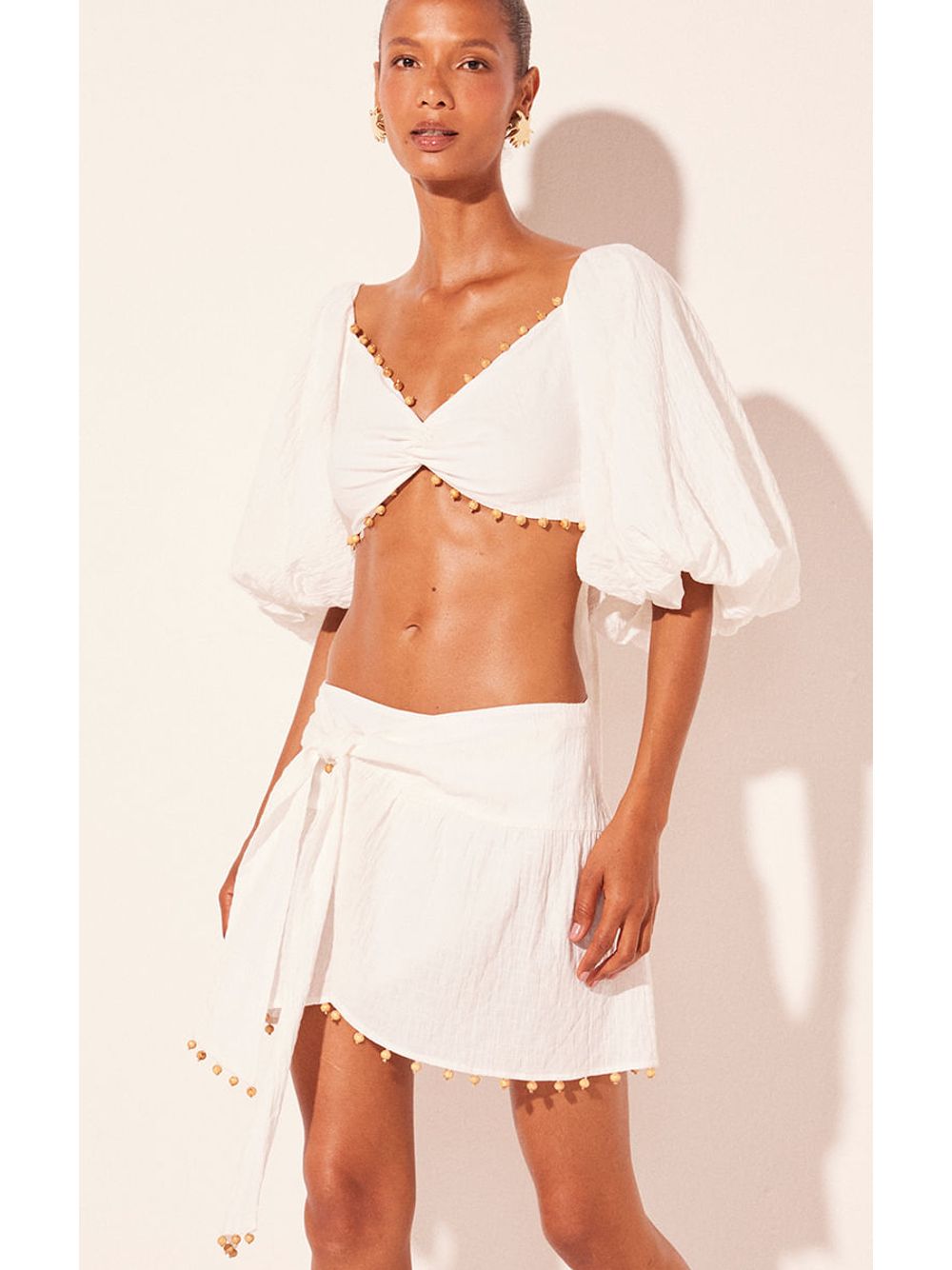 Água de Coco — Top Cropped Mangas Bufantes Boêmio Off White