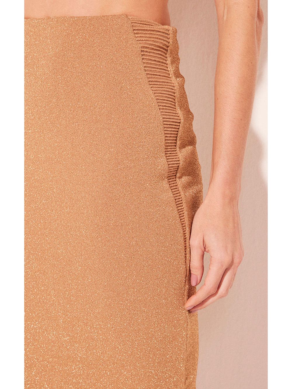 Água de Coco — Saia Midi Cordas Lurex Dourado