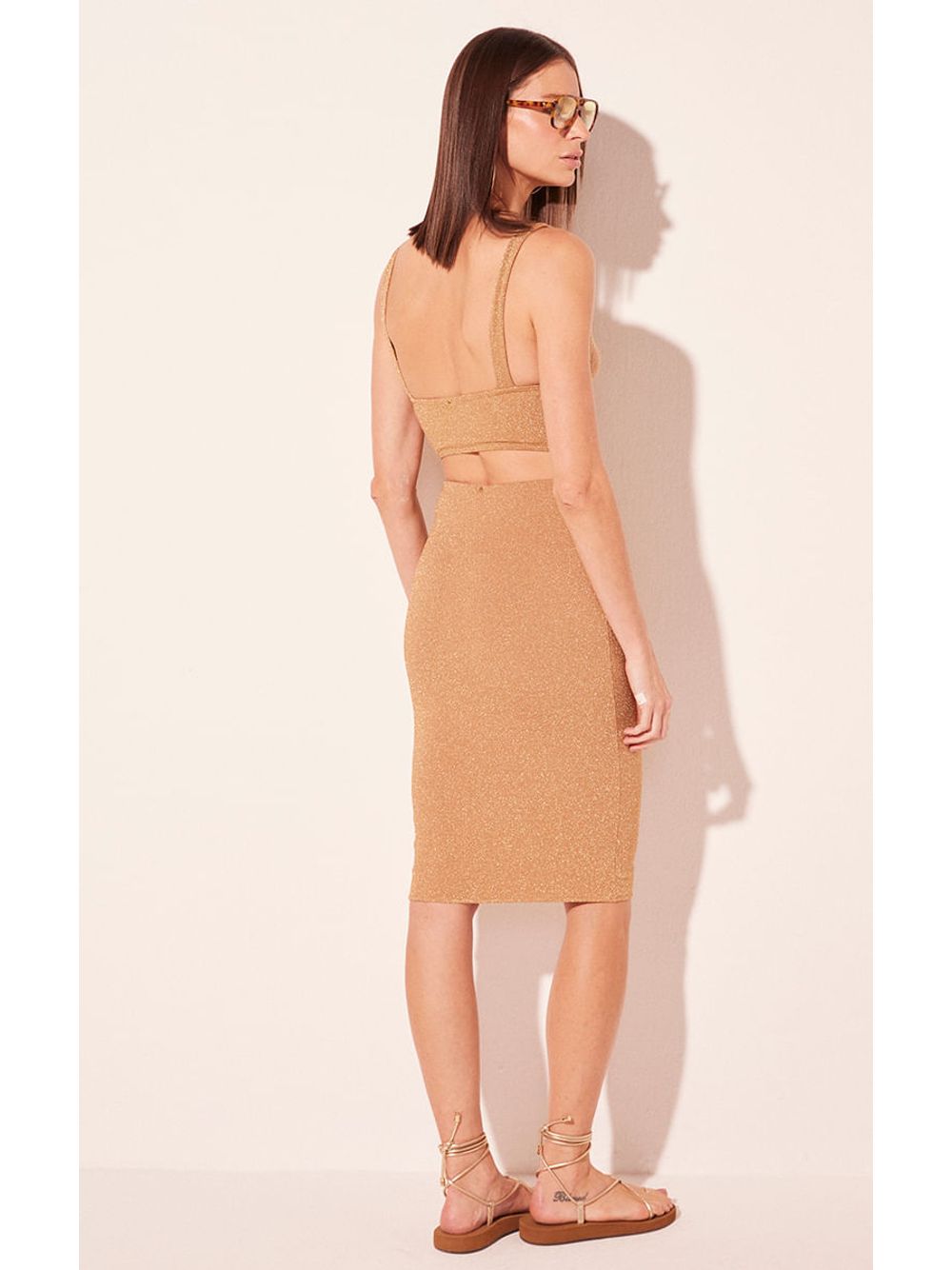 Água de Coco — Saia Midi Cordas Lurex Dourado