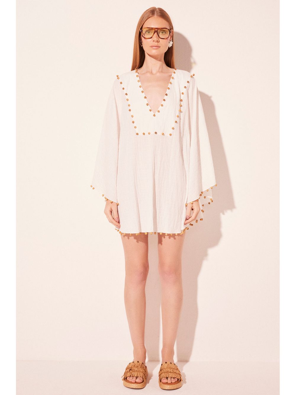 Água de Coco — Vestido Curto Amplo Boêmio Off White
