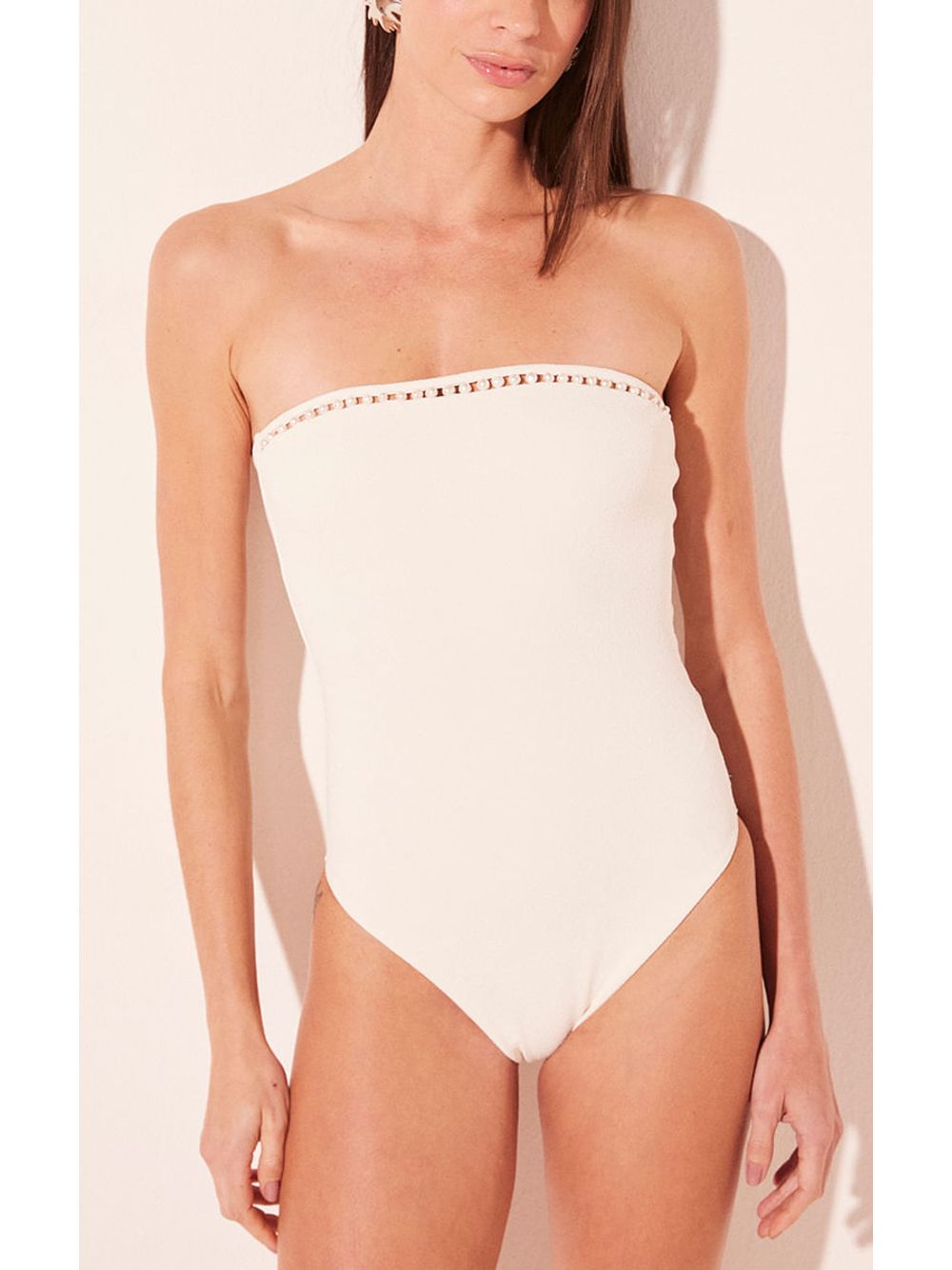 Água de Coco — Maiô Faixa Pérolas Bordadas Branco