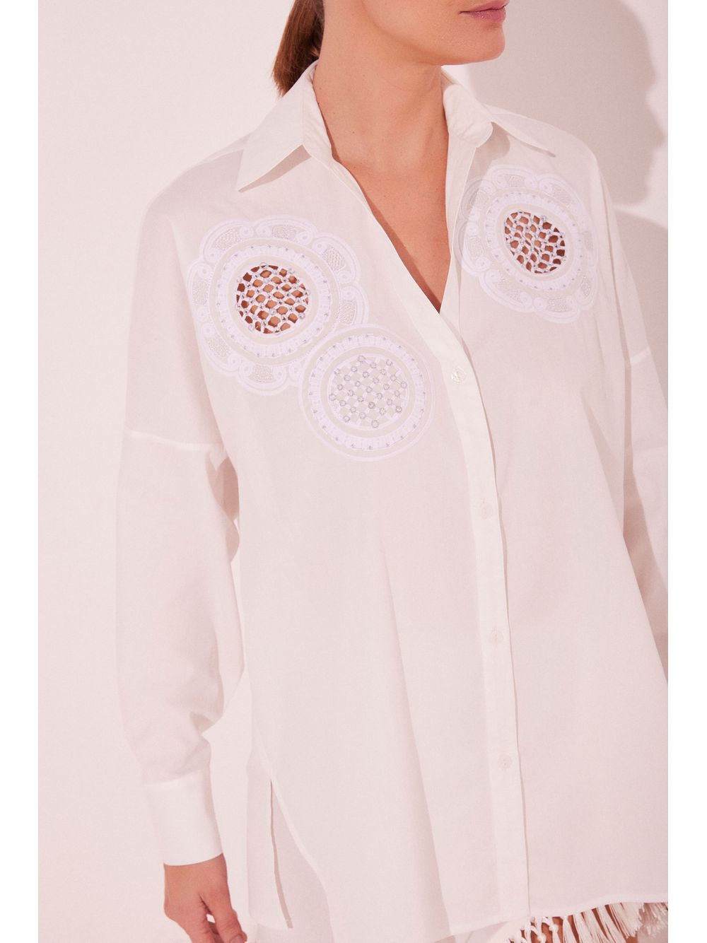 Água de Coco — Camisa Manga Longa Croche Off White