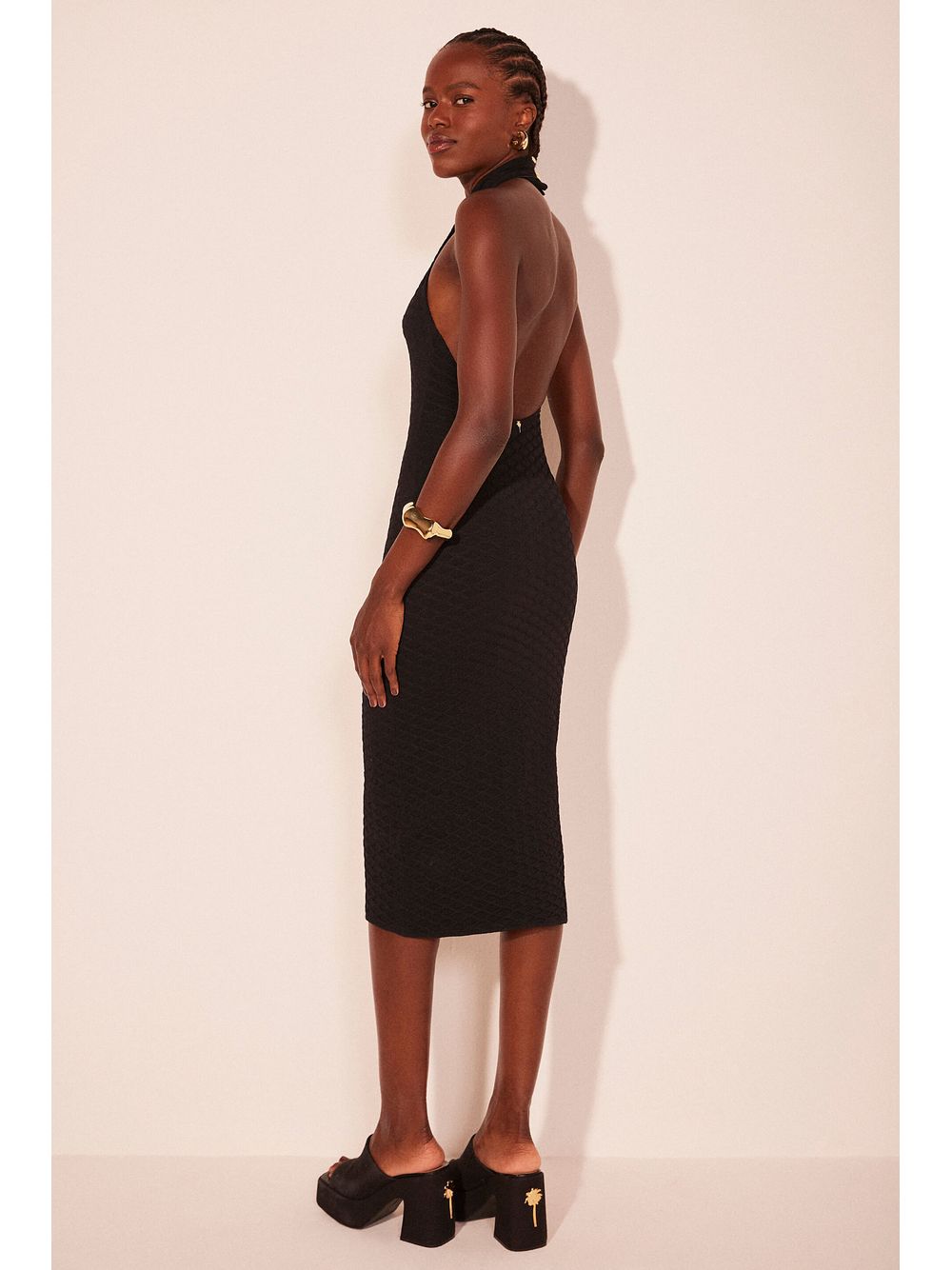 Água de Coco — Vestido Midi Trama Preto