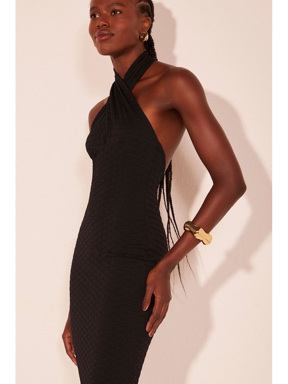 Água de Coco — Vestido Midi Trama Preto