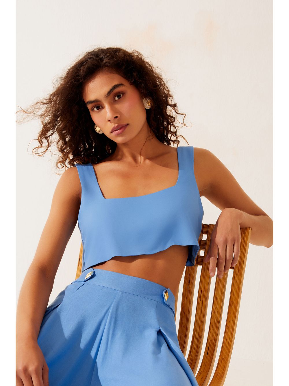 Água de Coco — Top Cropped Decote Quadrado Celeste