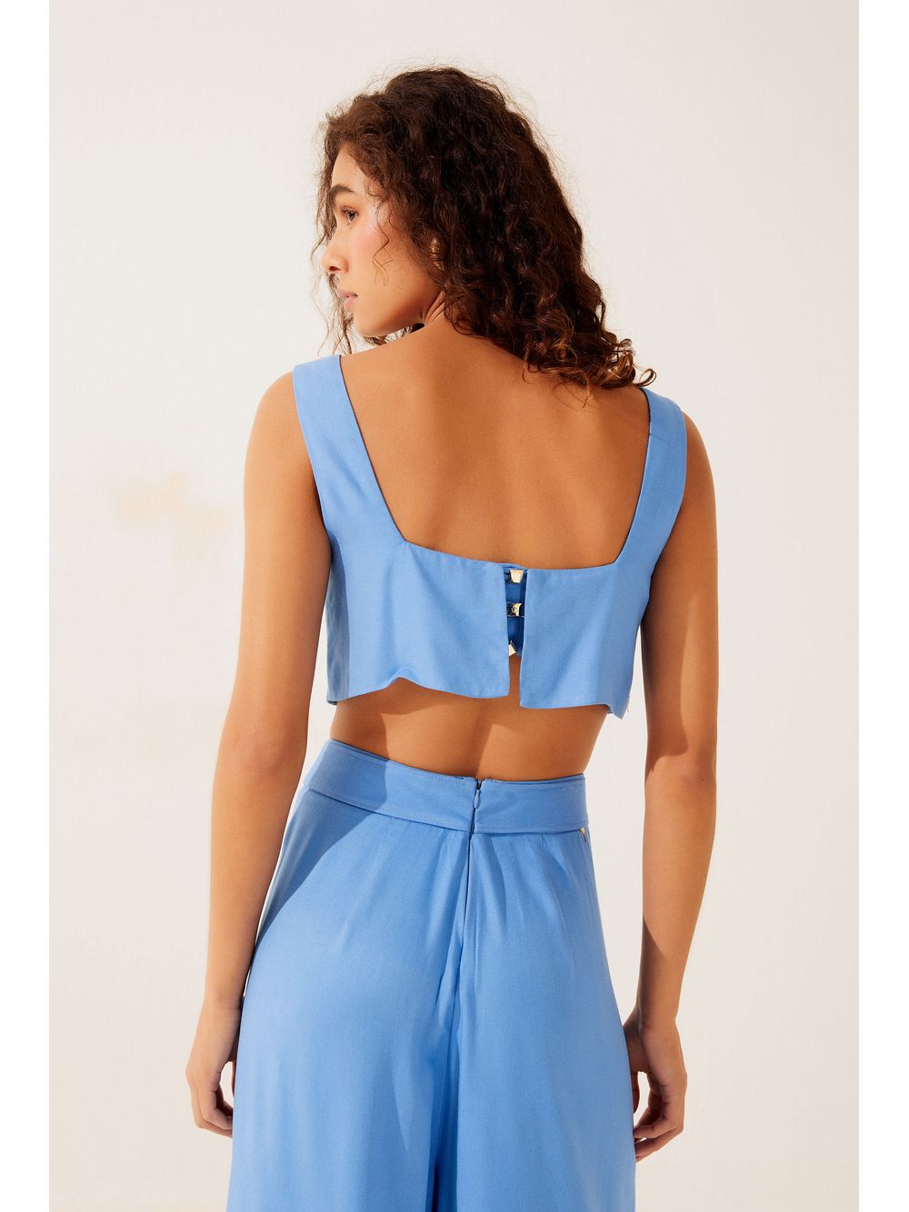 Água de Coco — Top Cropped Decote Quadrado Celeste