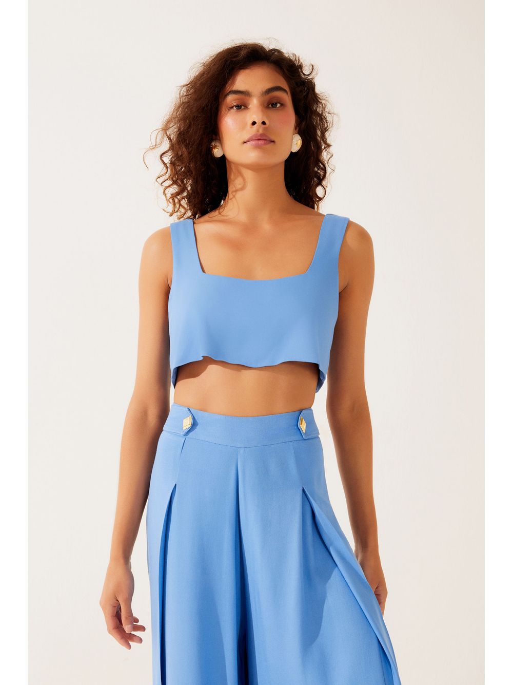 Água de Coco — Top Cropped Decote Quadrado Celeste