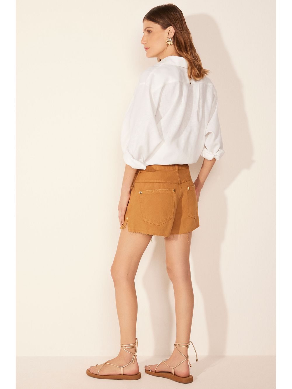 Água de Coco — Short Jeans Coral Marrom