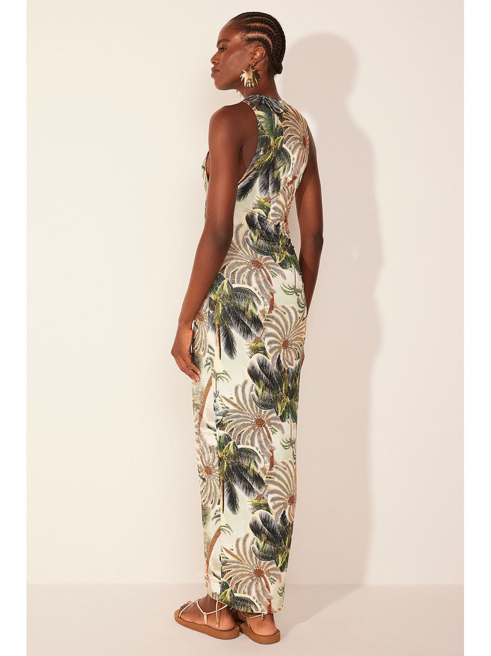 Água de Coco — Vestido Midi Coqueiro Colagem