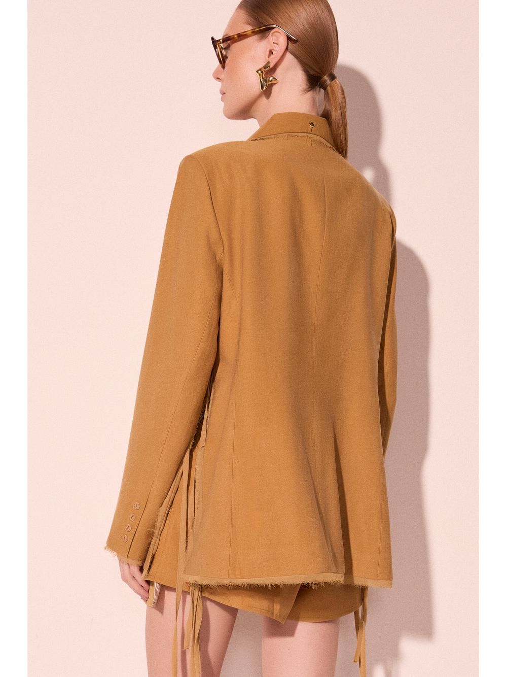 Água de Coco — Blazer Regular Com Amarrações Casca Bege