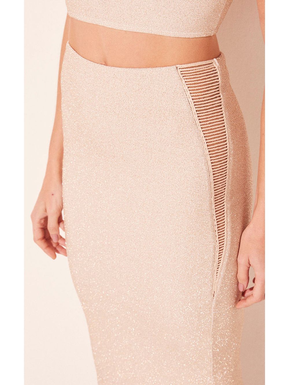 Água de Coco — Saia Midi Cordas Lurex Off White