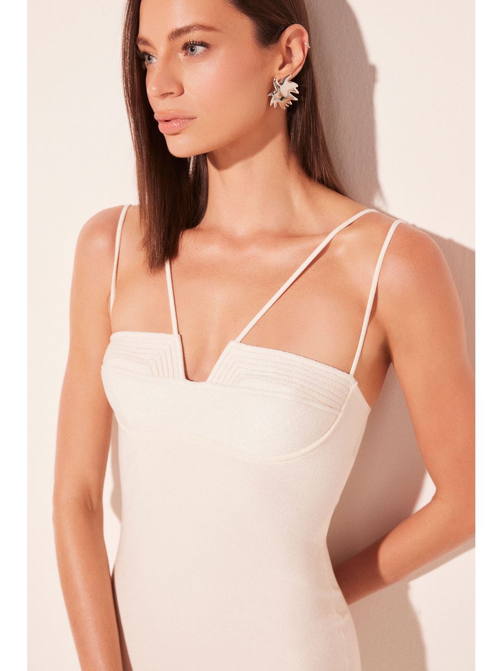 Água de Coco — Vestido Midi Folha Branco
