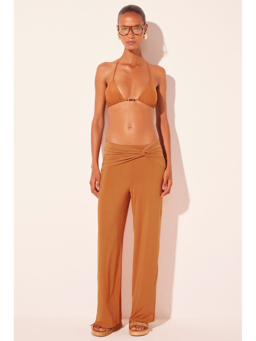 Água de Coco — Calça Reta Pepita Marrom