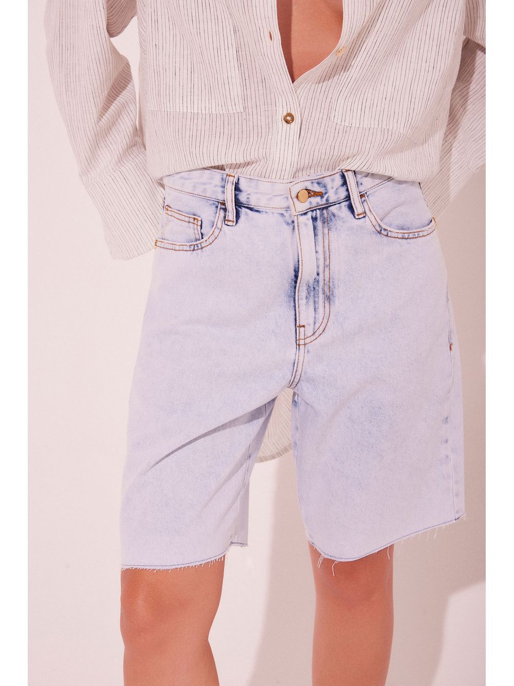 Água de Coco — Bermuda Jeans Risca Azul