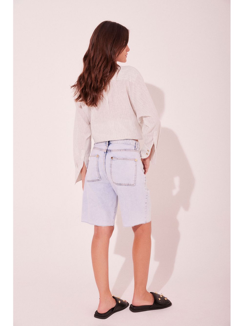 Água de Coco — Bermuda Jeans Risca Azul
