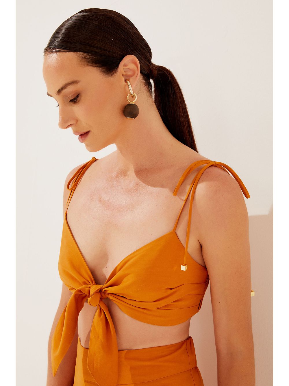 Água de Coco — Top Cropped Amarração Caju Bordado