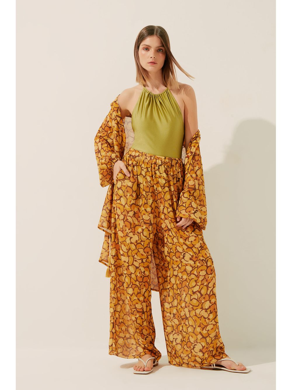 Água de Coco — Calça Pantalona Composé Onça Poá
