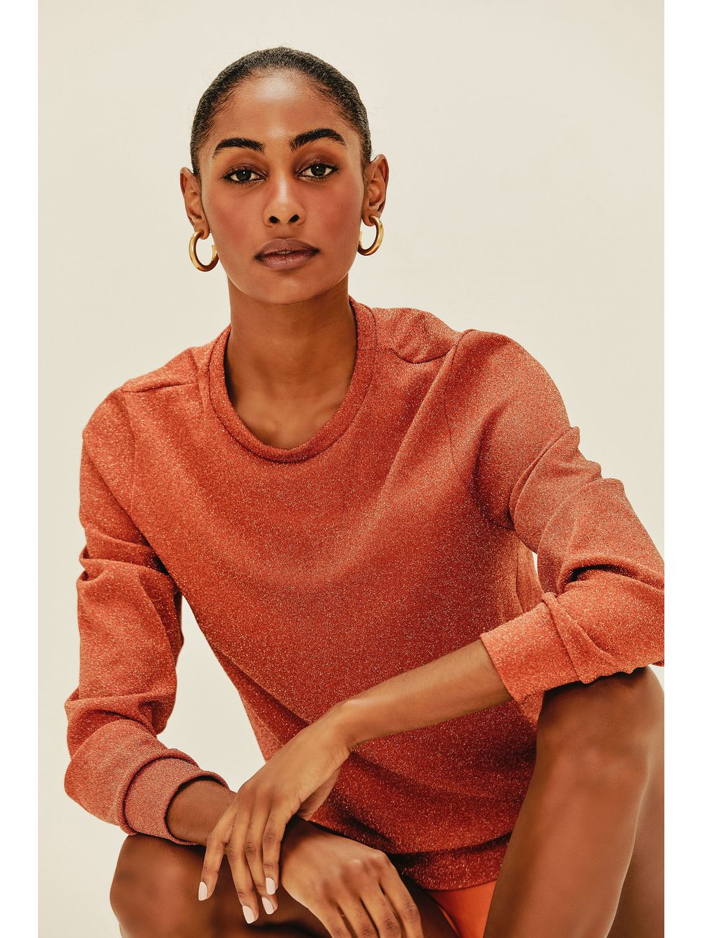 Água de Coco — Blusa Manga Longa Moletom Lurex Barro