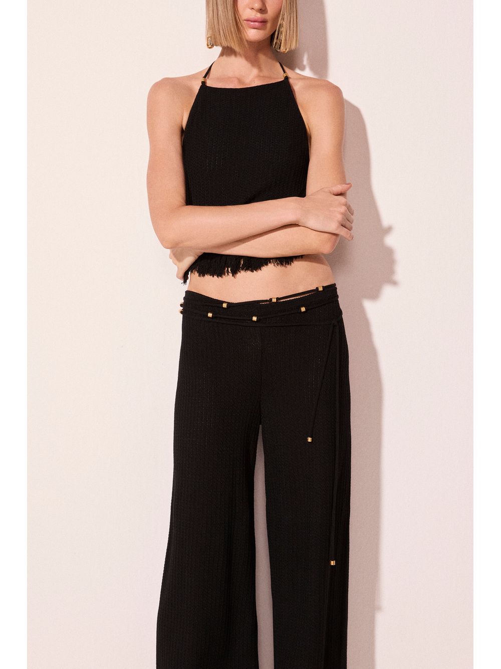 Água de Coco — Calça Reta Com Aviamento Tulum Preto