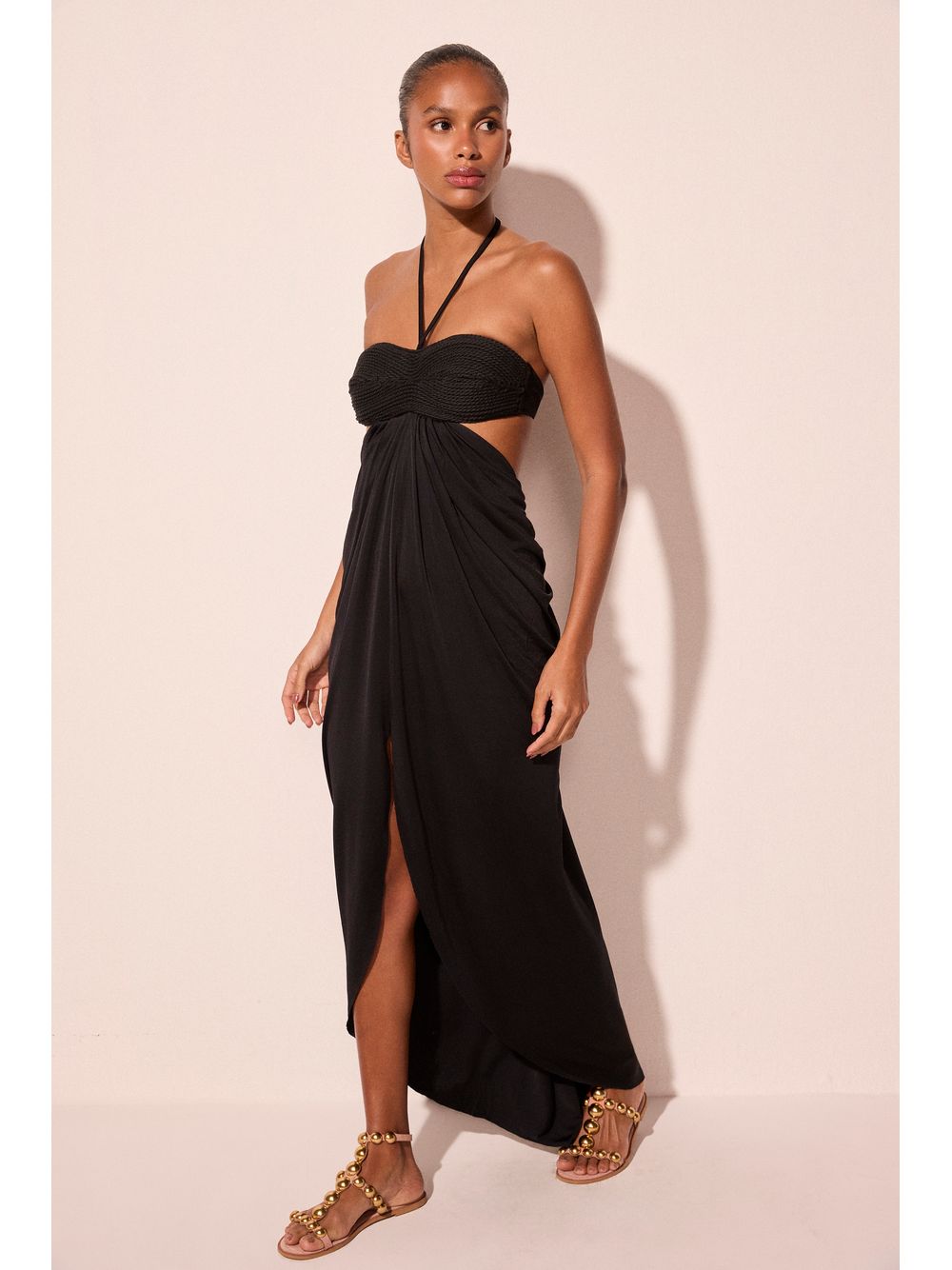 Água de Coco — Vestido Longo Com Detalhe Pescara Preto