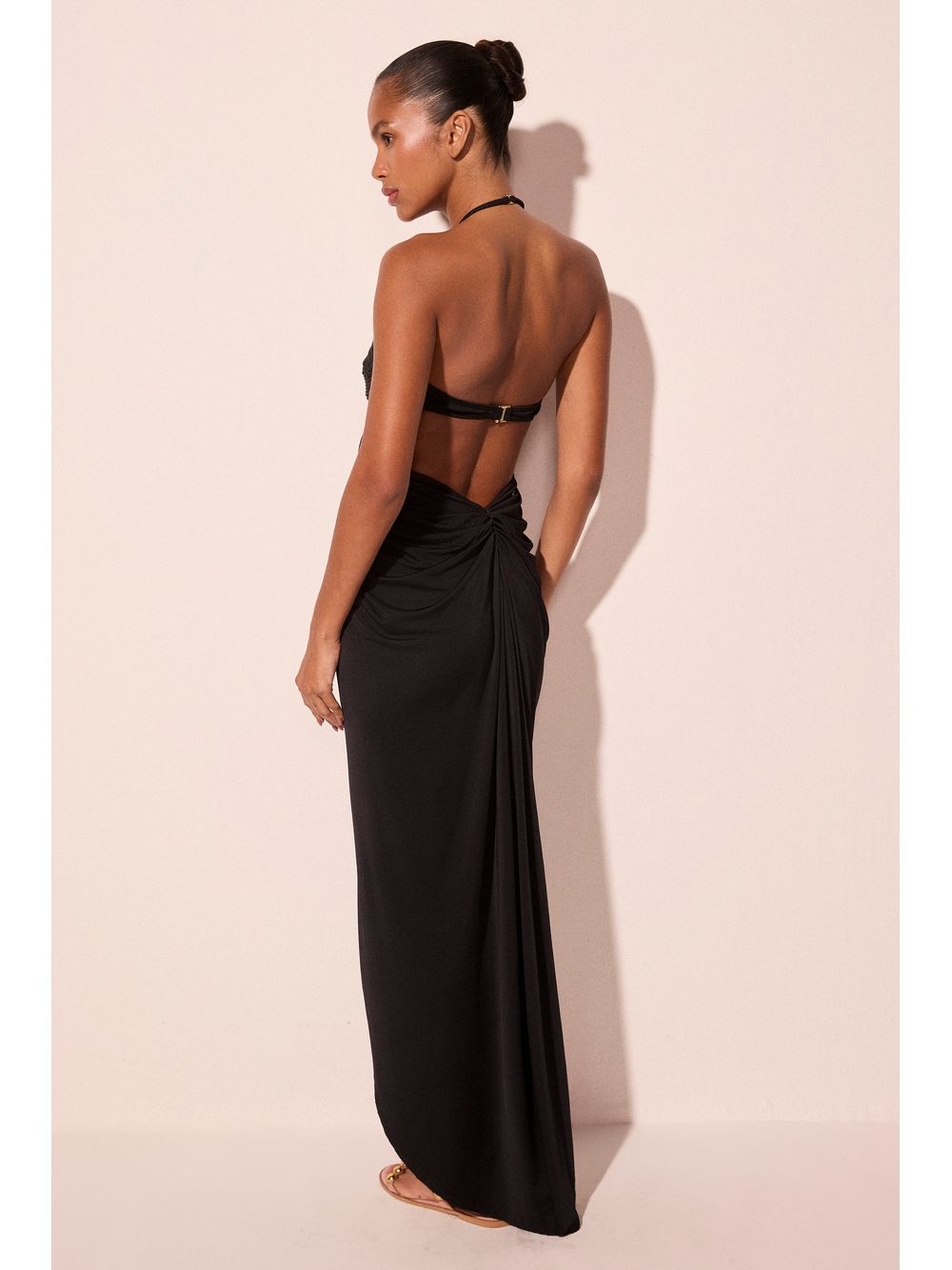 Água de Coco — Vestido Longo Com Detalhe Pescara Preto