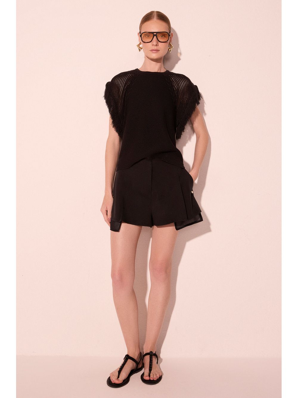 Água de Coco — Blusa Manga Curta Nácar Preto