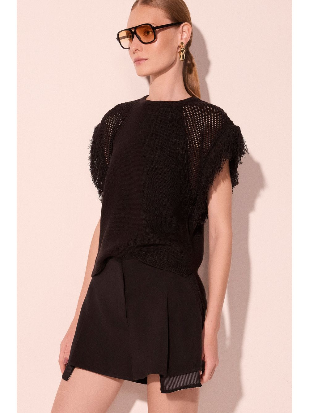 Água de Coco — Blusa Manga Curta Nácar Preto