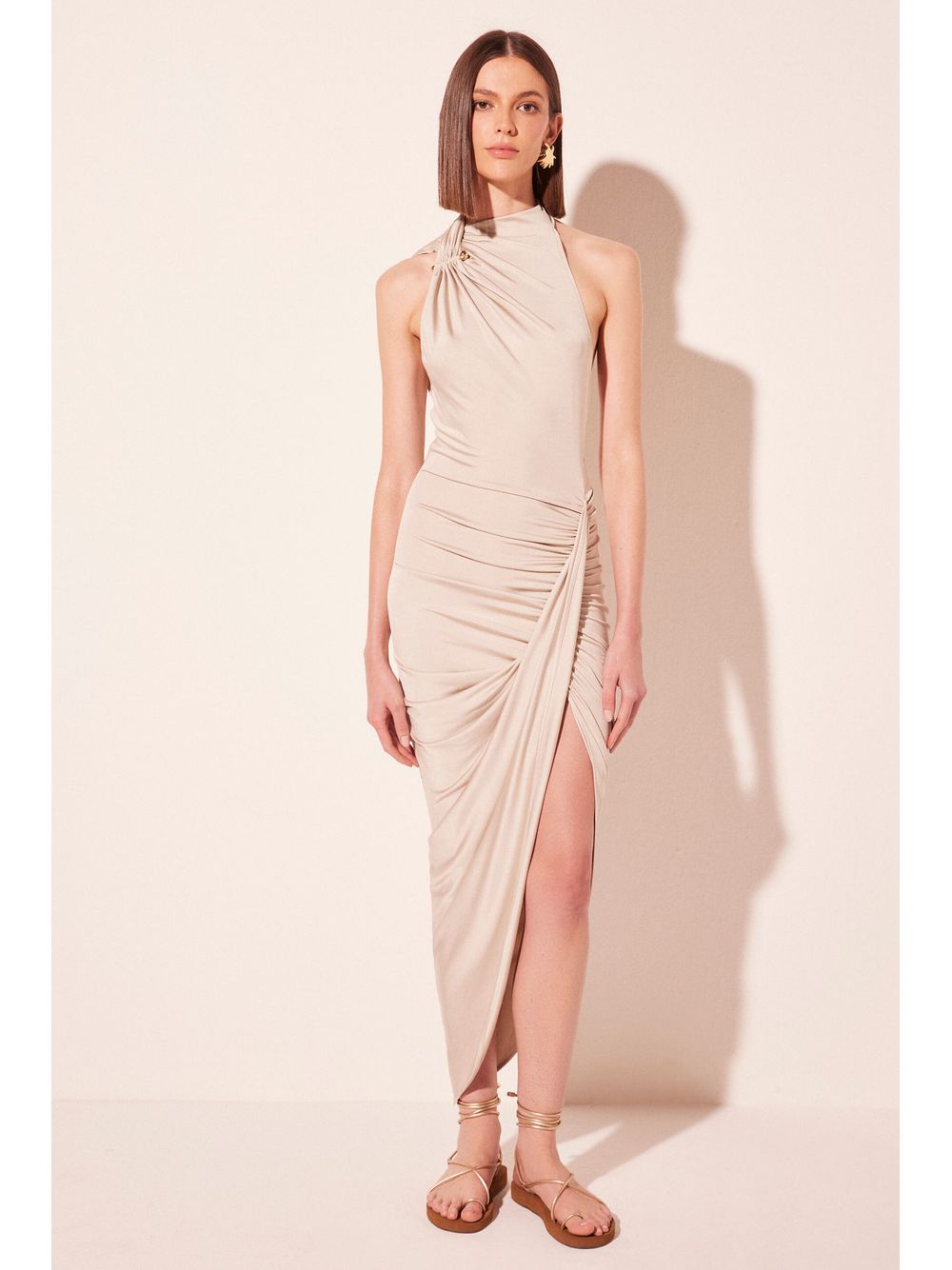 Água de Coco — Vestido Midi Positano Bege
