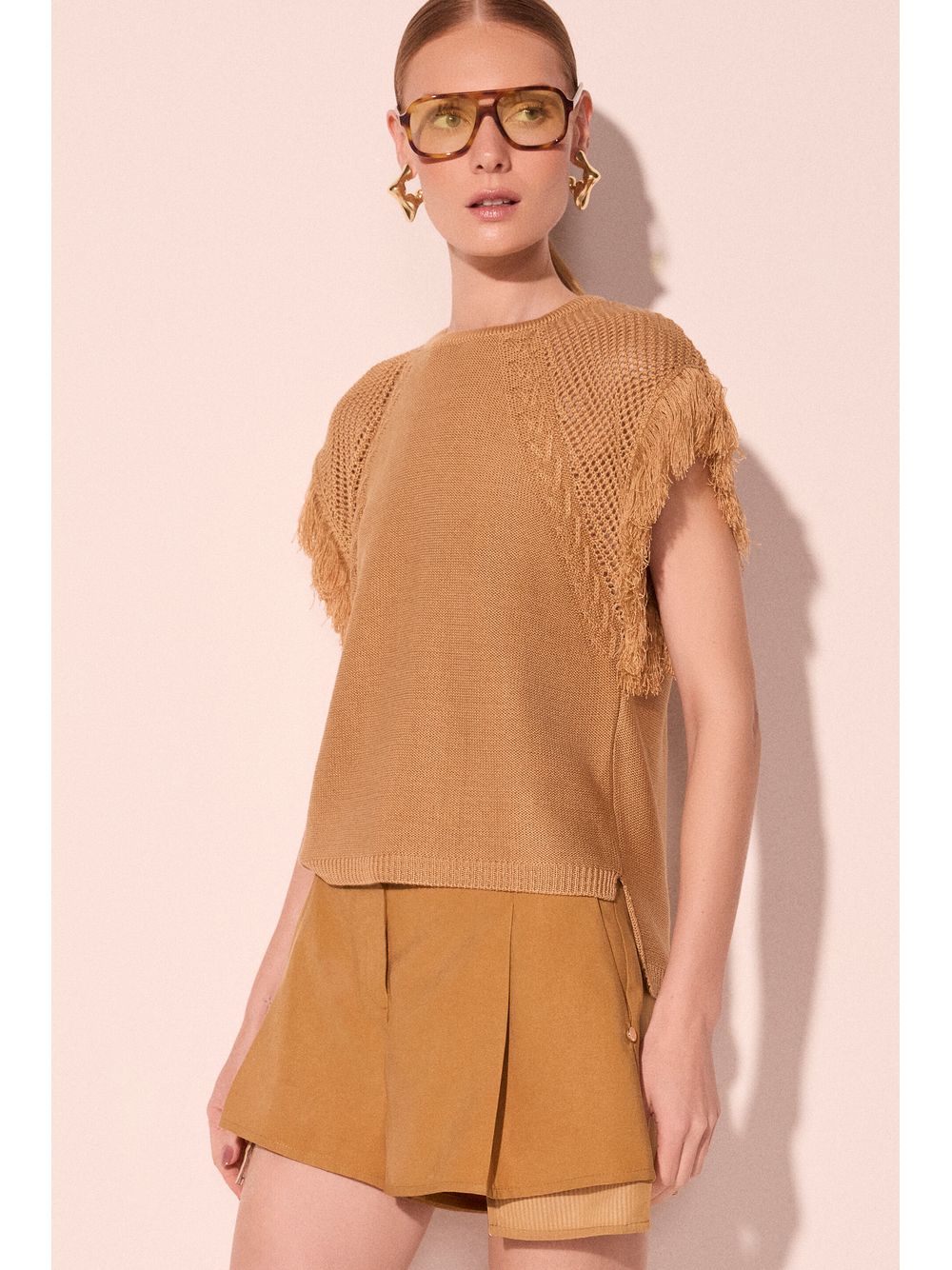 Água de Coco — Blusa Manga Curta Nácar Bege
