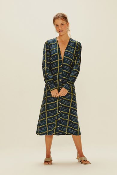 Vestido Longo Mangas Bufantes Logomania Luau