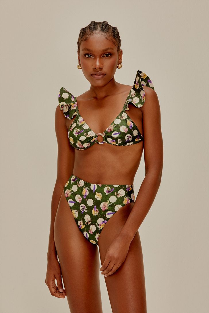 Biquíni Calcinha Hot Pants Cavada Flores Secas - conjunto