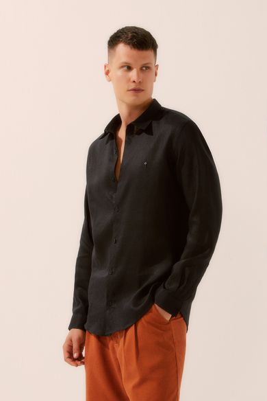 Camisa Manga Longa Com Aviamento Folhagens Anoitecer